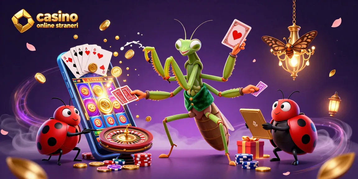 Scopri i migliori casino online stranieri: illustrazione di un camaleonte esperto di carte che gioca a carte, chip e smartphone.