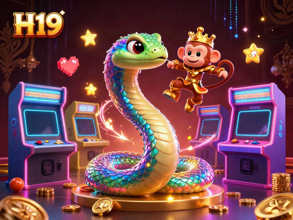 Experience thrilling gaming at H19 with vibrant casino elements and dynamic characters.