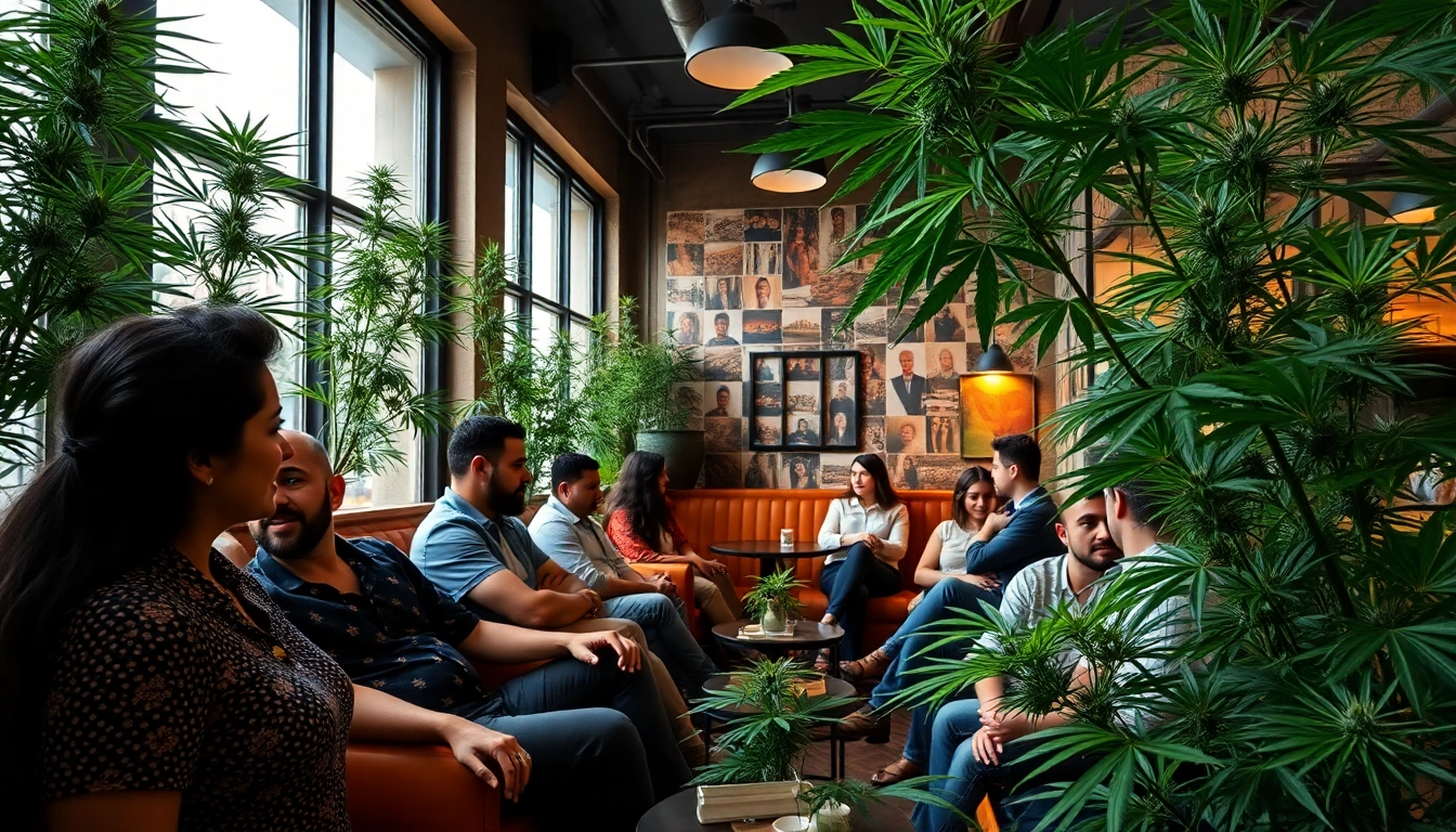 Patrons enjoying the ambient atmosphere at Mr Joint weed Club Madrid: in a vibrant cannabis lounge.