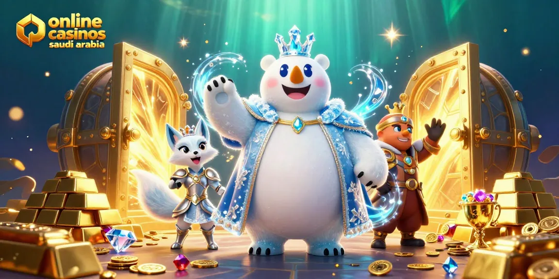 Explore online casinos saudi arabia with a thrilling visual of a polar bear king and treasure.