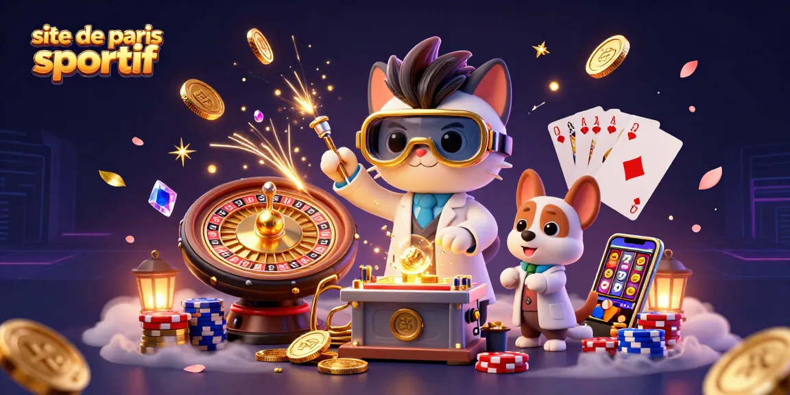 Plongez dans l'univers du site de paris sportif avec un chat scientifique captivant et des symboles de jeu scintillants.