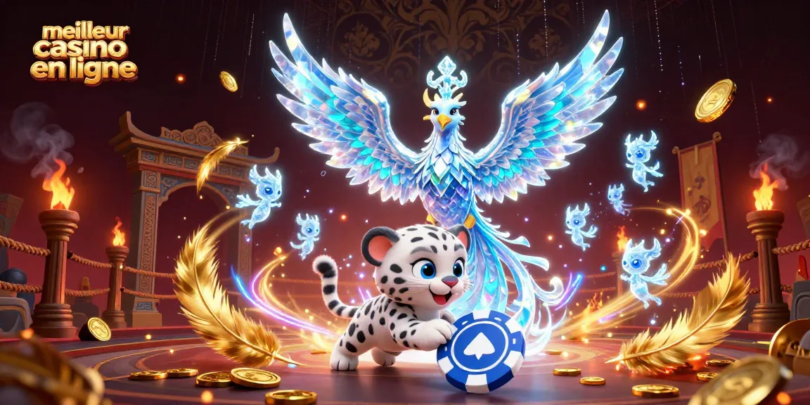 Jouez au meilleur casino en ligne avec une illustration d'un phoenix de glace et un léopard des neiges.