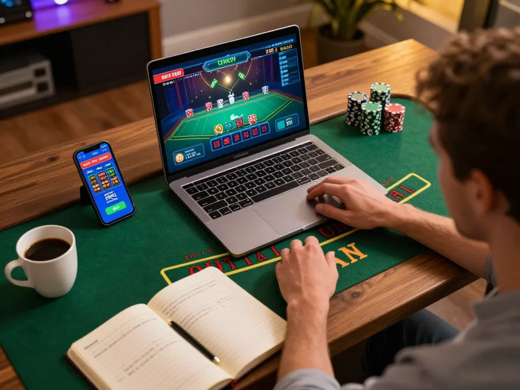 Engaged player at dh88vip enjoying live dealer blackjack with strategic notes