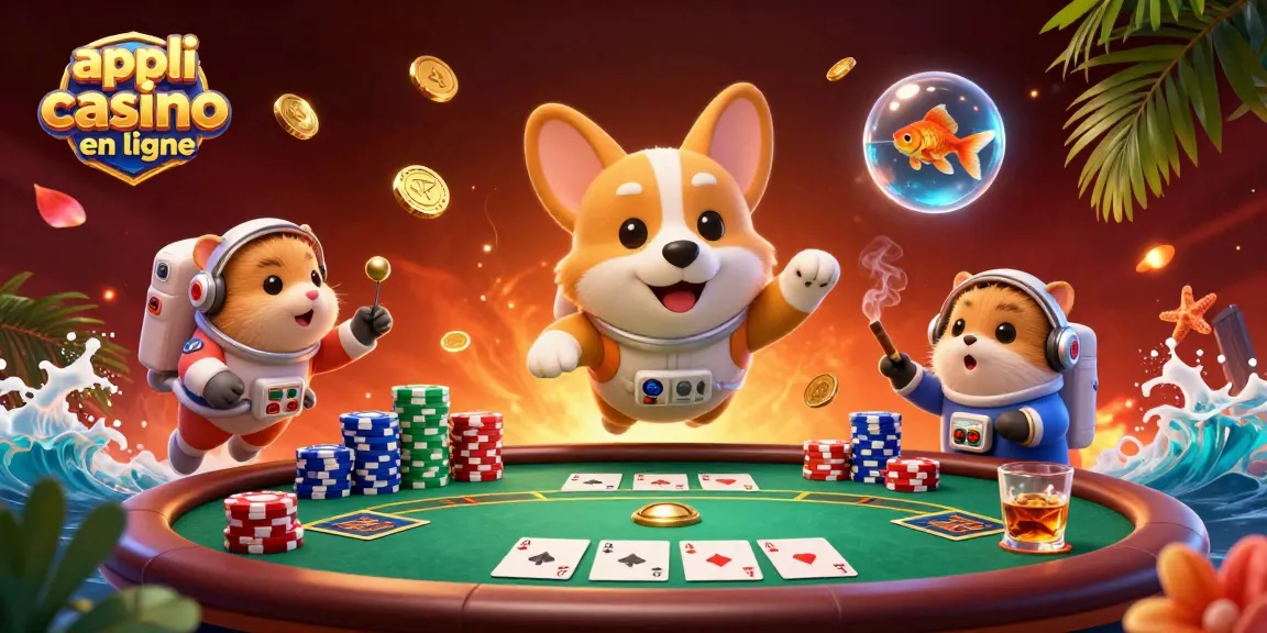 Vivez l'excitation du jeu avec l'appli casino en ligne, jeu de cartes et jetons flottants.