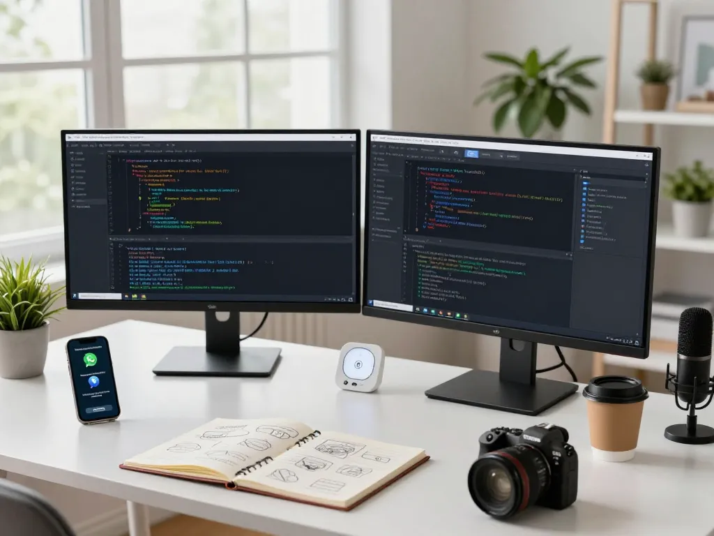 Developer using ClawdBot in a modern workspace with multi-device integration for productivity.