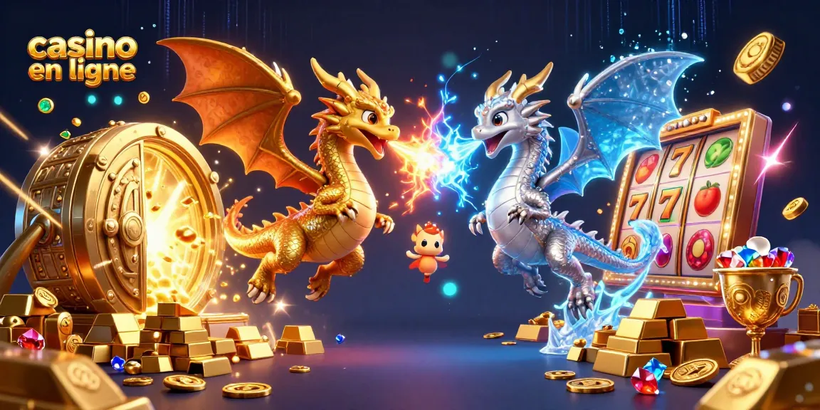 Jouez à casino en ligne avec des dragons 3D entourés de trésors, symbolisant l'aventure ludique.
