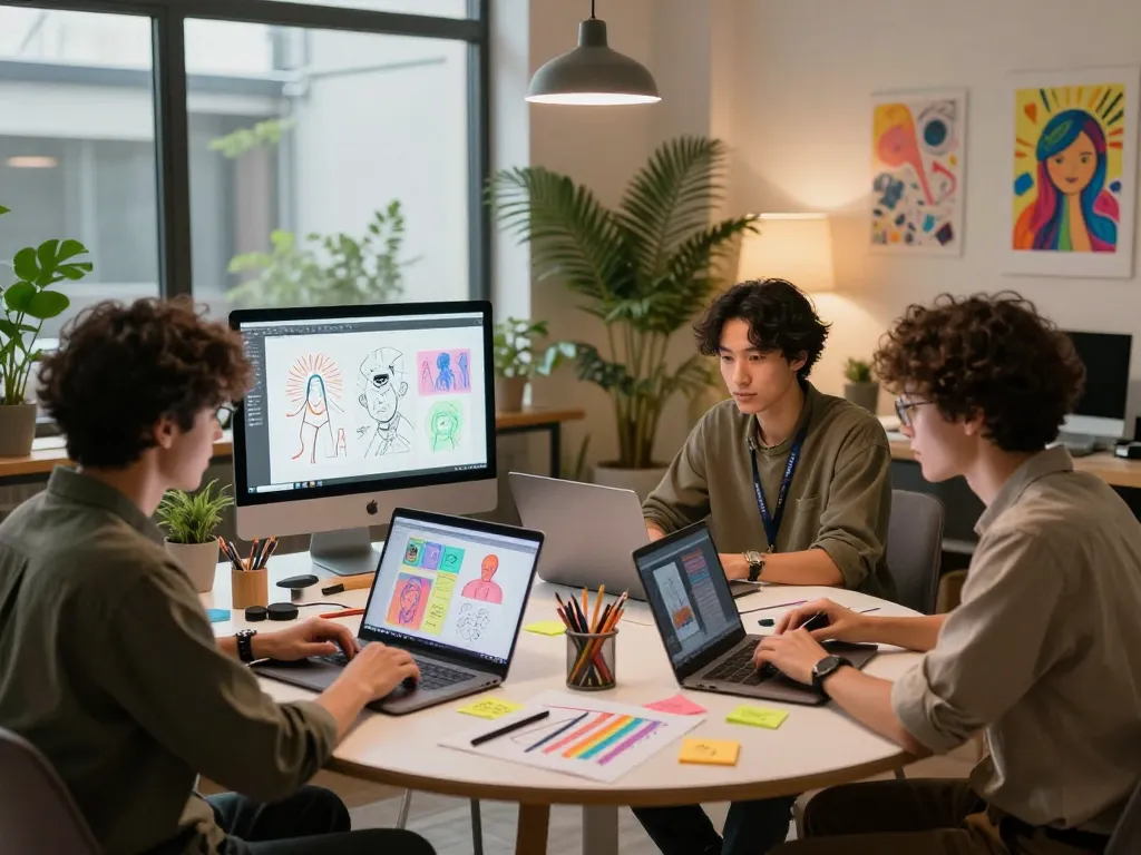 Creative collaboration on NSFW AI content in a modern workspace