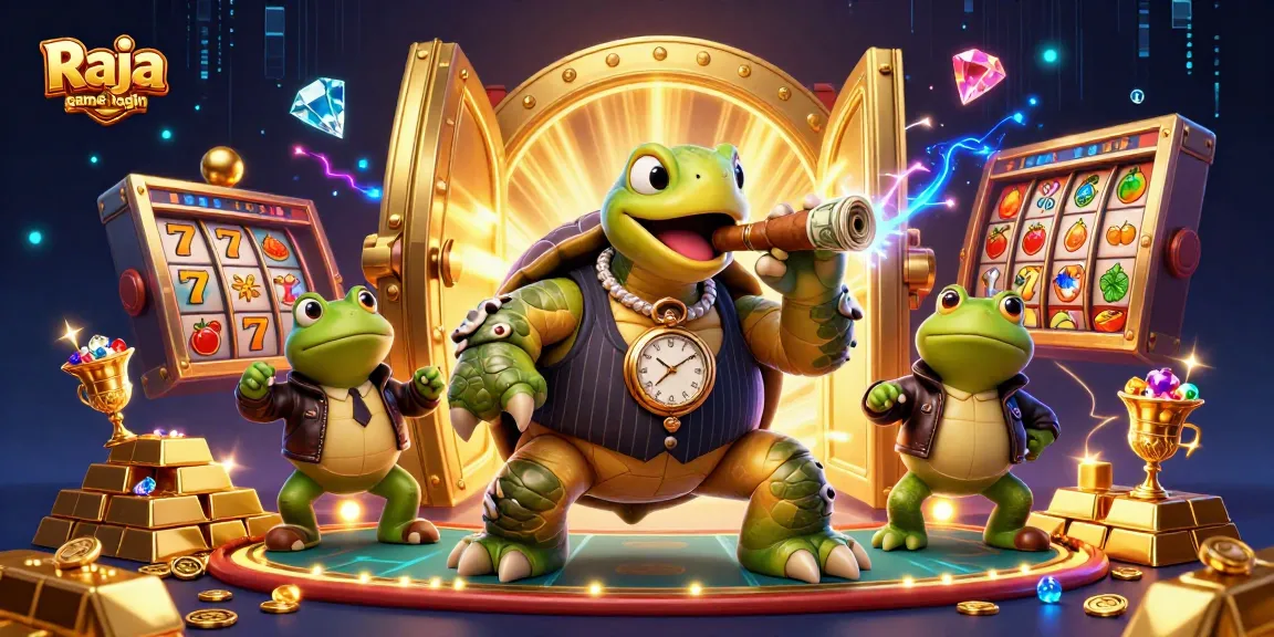 Engage in thrilling gameplay with Raja game login, featuring cartoon characters and casino elements.