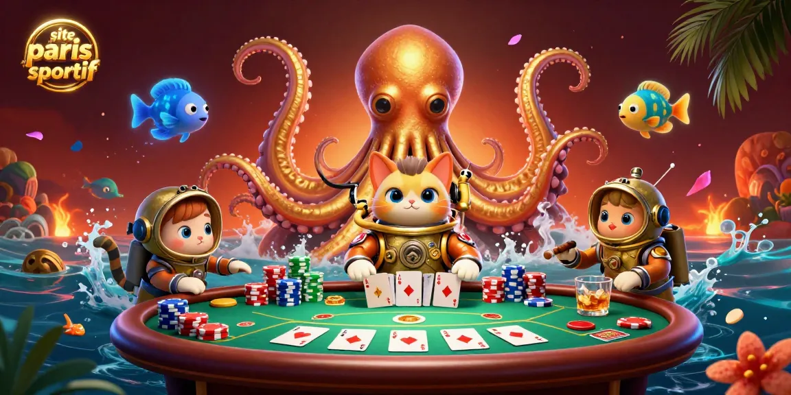 Évaluez le site de paris sportif avec une scène interactive de jeu de cartes au milieu des profondeurs marines.