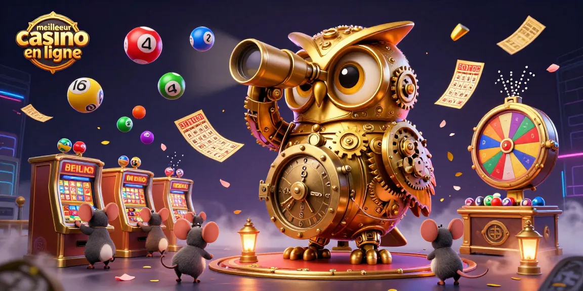 Illustration de casino dynamique avec l'owl doré représentant le meilleur casino en ligne et l'excitation des jeux.