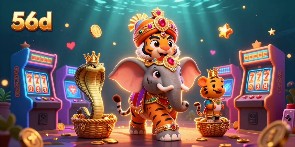 Experience the excitement of 56d with vibrant slots and a dynamic casino setting in this 3D illustration.