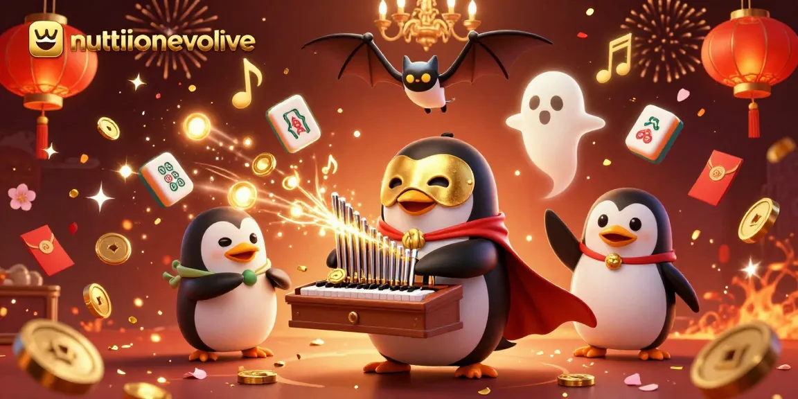 Win big at nutritionevolve with lively gaming celebration, featuring a penguin and golden coins flying through the air.