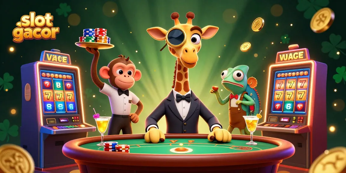 Win big with slot gacor in this vibrant 3D casino scene featuring lively characters.