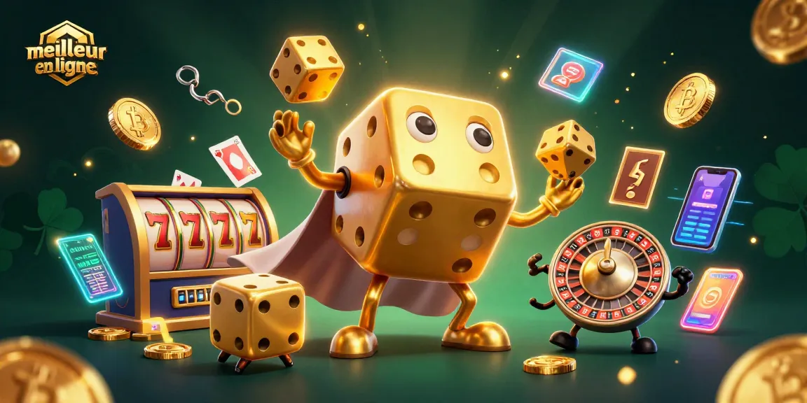 Jouer au meilleur casino en ligne avec des dés dorés et des éléments de jeux interactifs.