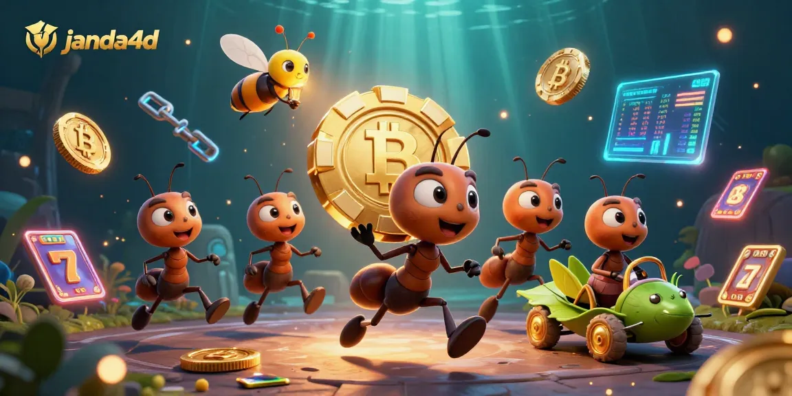 Tim semut 3D janda4d mencuri chip poker emas di dunia slot yang berwarna-warni.
