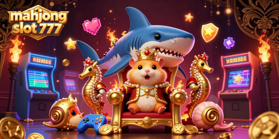 Engage with the vibrant world of mahjong slot 777, featuring a hamster king among sparkling casino elements.