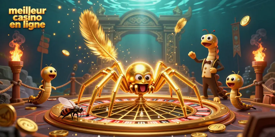 Illustration d'un meilleur casino en ligne avec une araignée dorée et des jeux de hasard captivants.