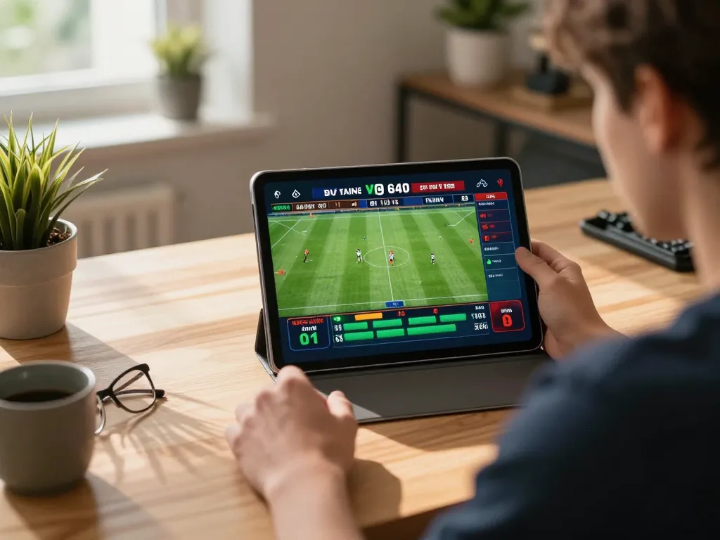 Experience the excitement of 8xx sports betting at home with a tablet displaying live odds.