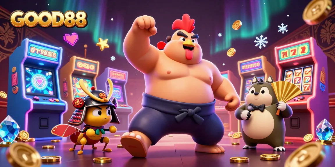 Experience casino excitement with GOOD88's vibrant 3D illustration showcasing thrilling gambling elements.