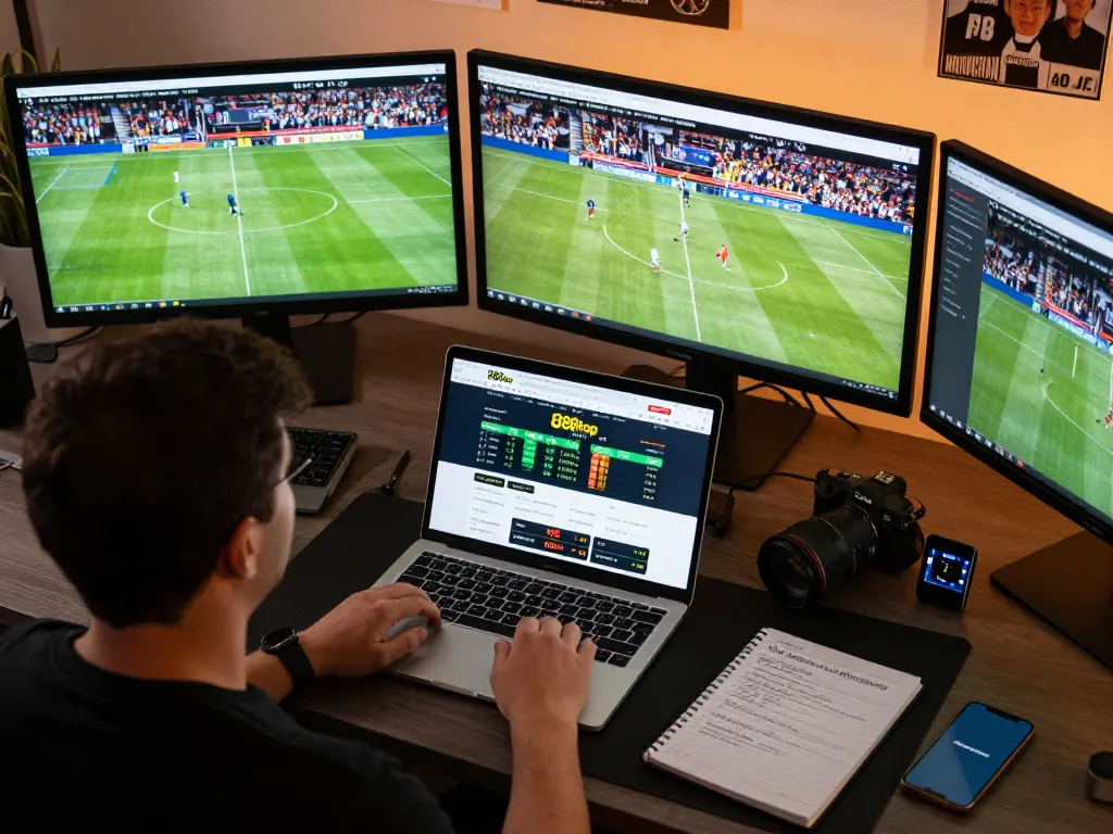 Engaging online sports betting experience at 888top with live event screens and strategic notes