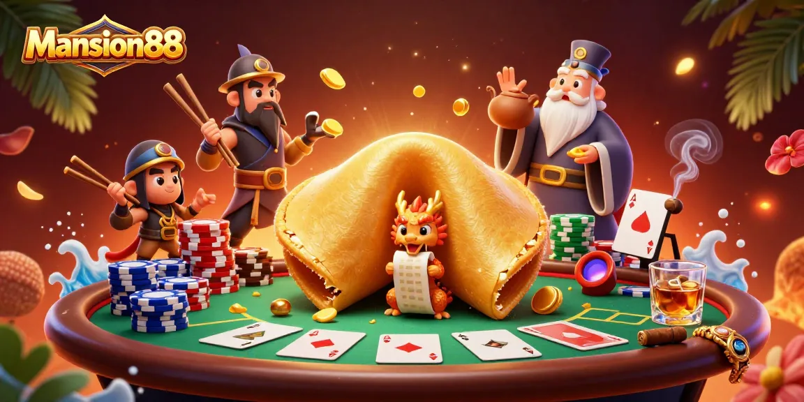 Experience the thrill of Mansion88 with a dynamic casino scene featuring rich game elements and vibrant characters.