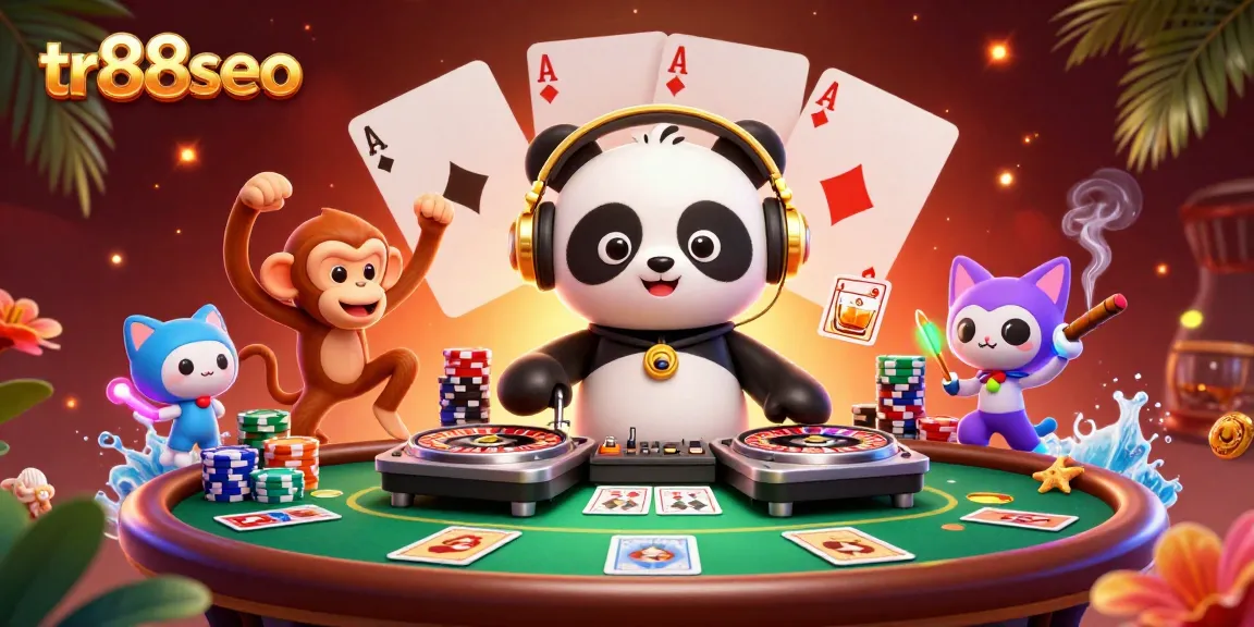 Engage with thrilling games at TR88SEO's vibrant casino scene featuring joyful characters and rich game elements.
