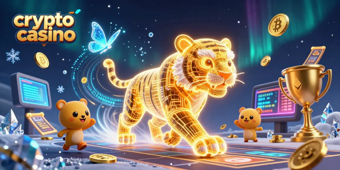 Profitez d'une expérience de jeu crypto casino immersive avec un tigre doré et des pièces numériques.