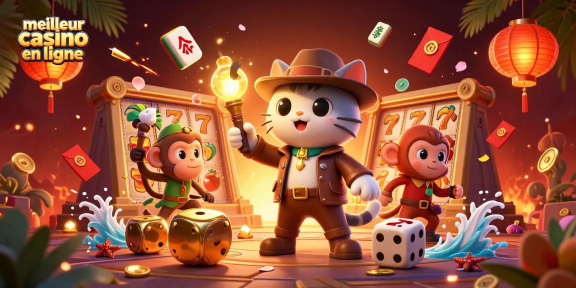 Vivez l'aventure au meilleur casino en ligne avec un chat explorateur découvrant un artefact doré.