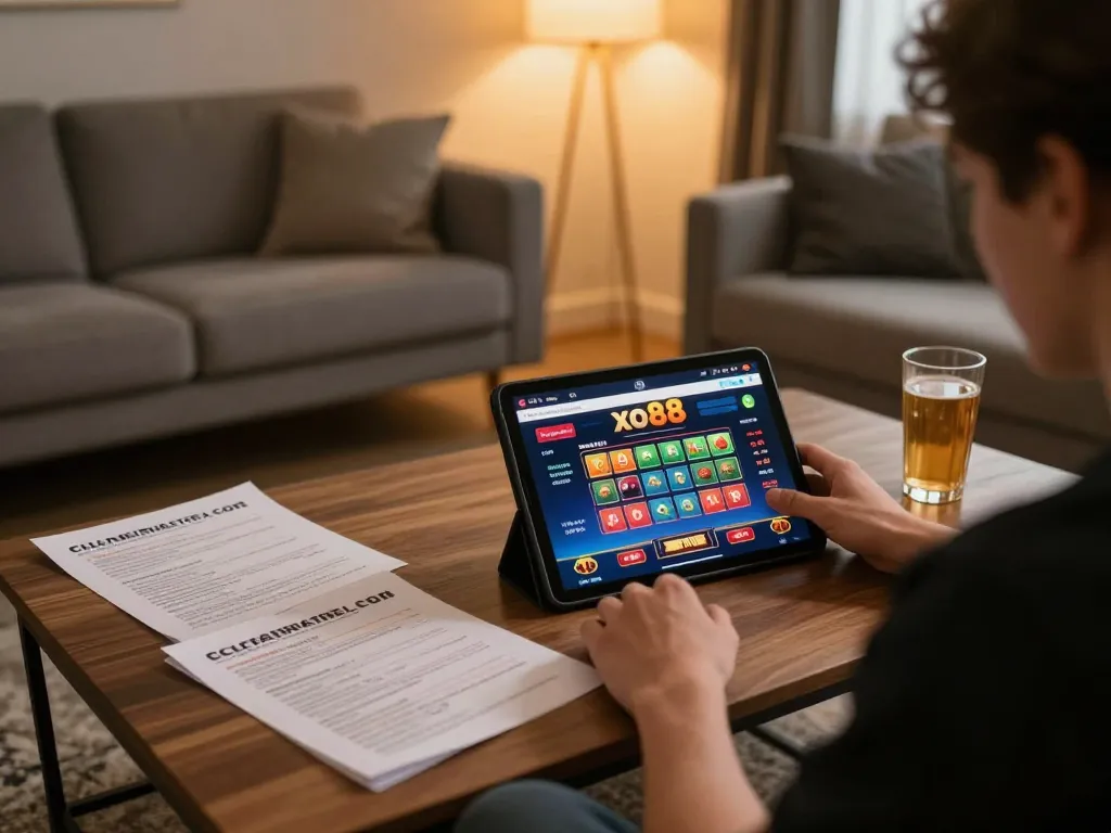 Engaging with the xo88 casino platform on a tablet for an immersive online gambling experience.