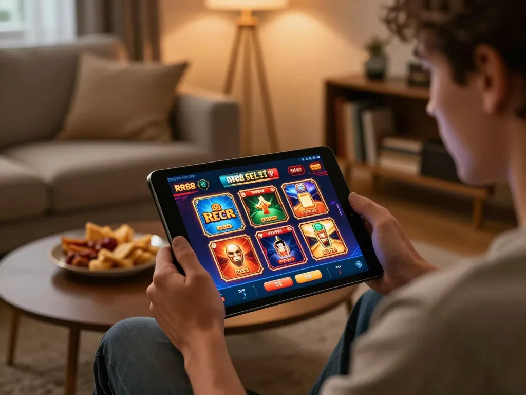 Engaging gameplay on the RR88 SELECT app for online casino in a cozy home environment