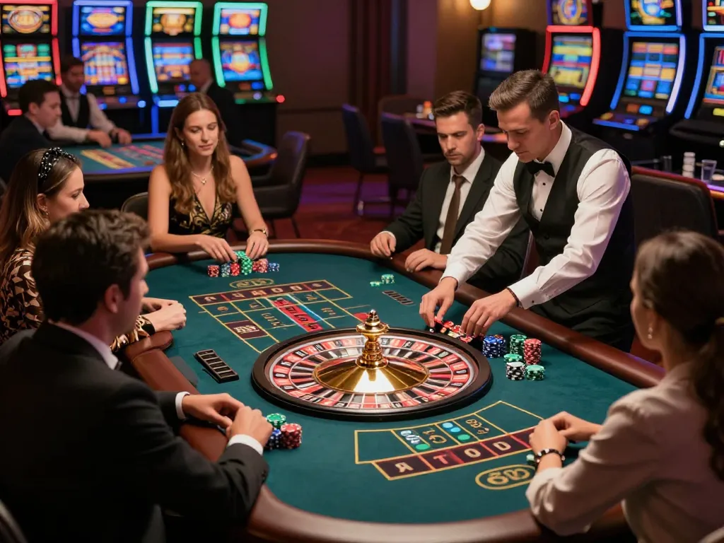Players engaging in a thrilling roulette game at 23win, showcasing excitement and strategy in a vibrant casino atmosphere