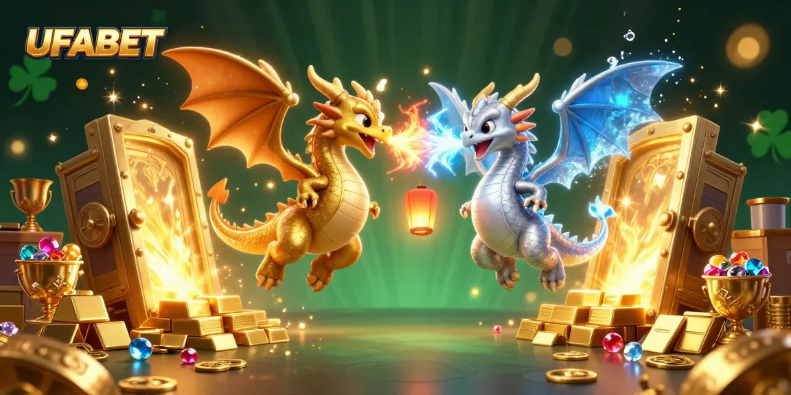 Experience exhilarating gaming with UFABET's magical dragons and treasure in this vibrant 3D illustration.