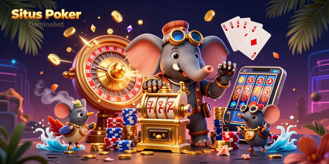 Experience thrilling gameplay at Situs Poker Dominobet with dynamic steampunk characters and vibrant casino elements.