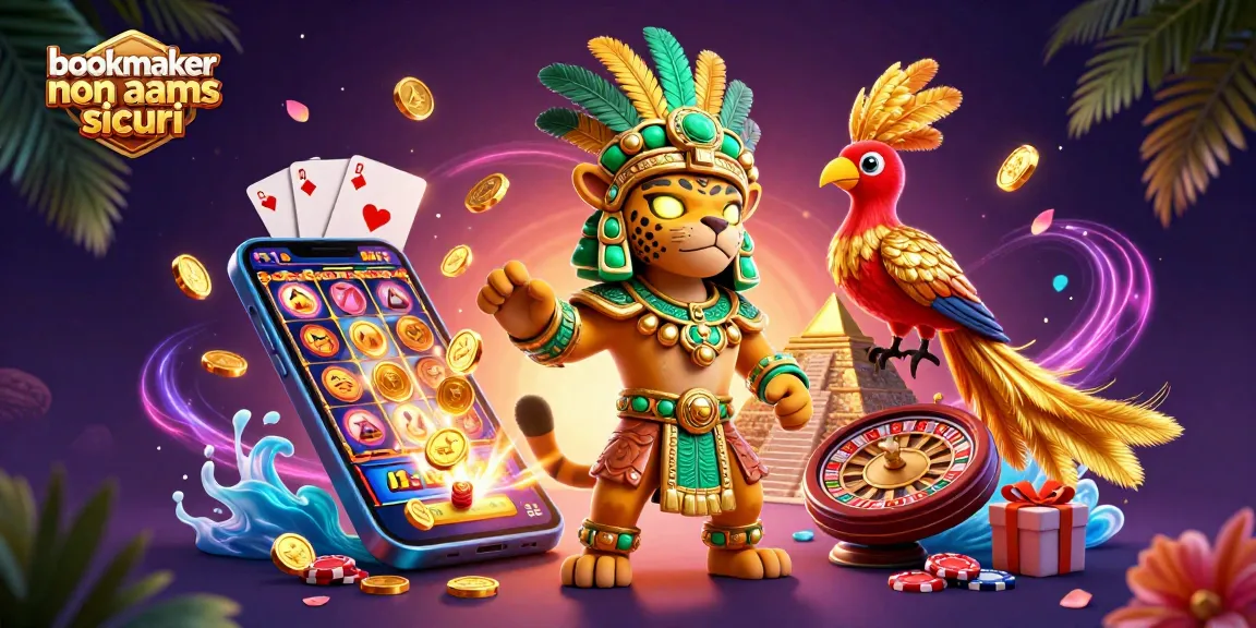 Scopri i migliori bookmaker non AAMS sicuri con un jaguar e un quetzal in un'illustrazione vivace.