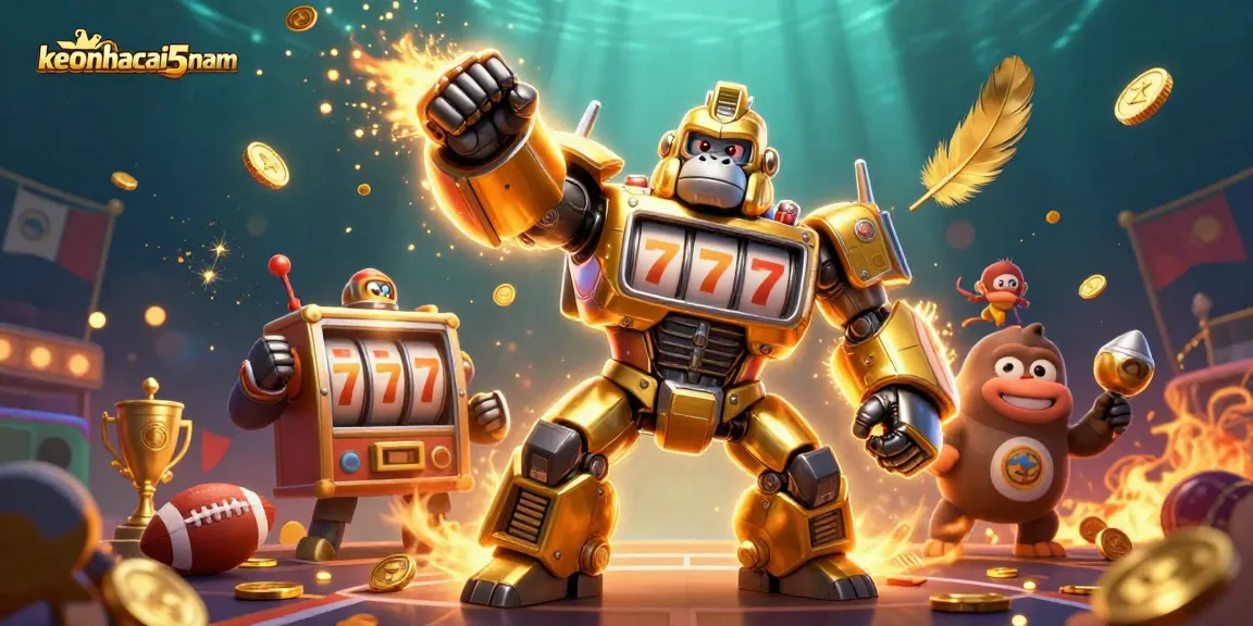 Engage with keonhacai5nam sports betting excitement through dynamic 3D illustration featuring a gorilla mech.