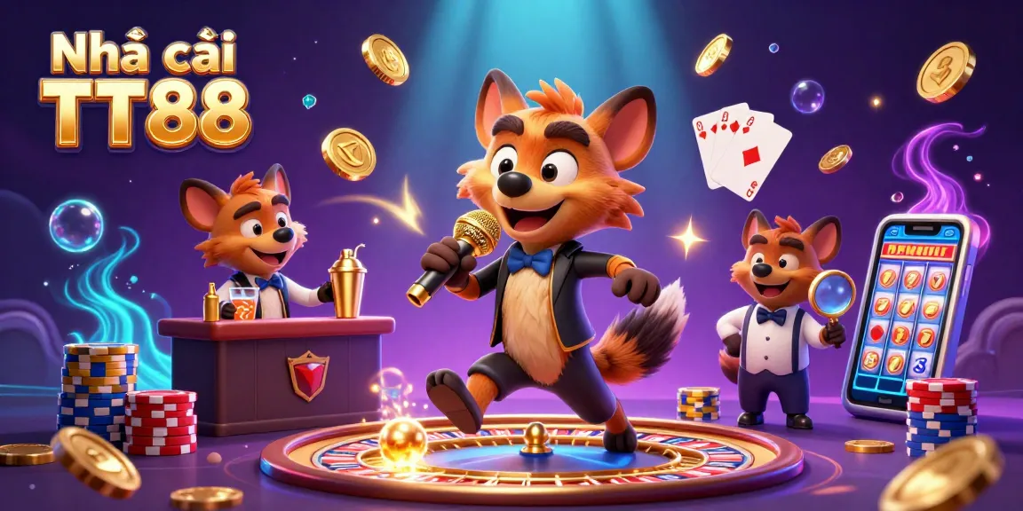 Experience the humor and excitement at Nhà cái TT88 with lively hyenas in a vibrant casino scene.