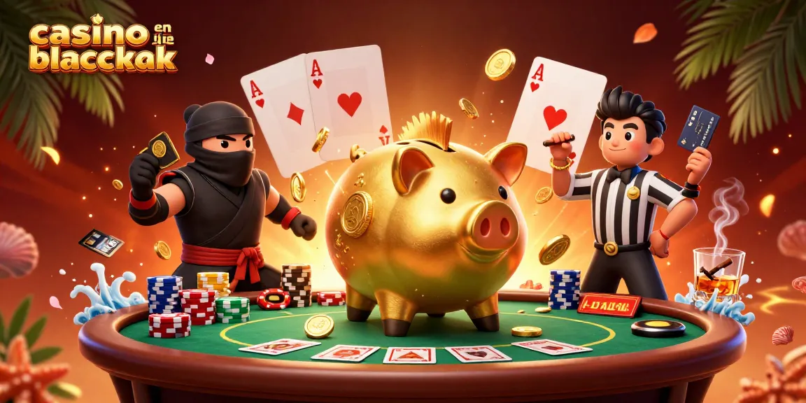 Découvrez le casino en ligne blackjack avec un cochon tirelire sumo et des jetons éparpillés