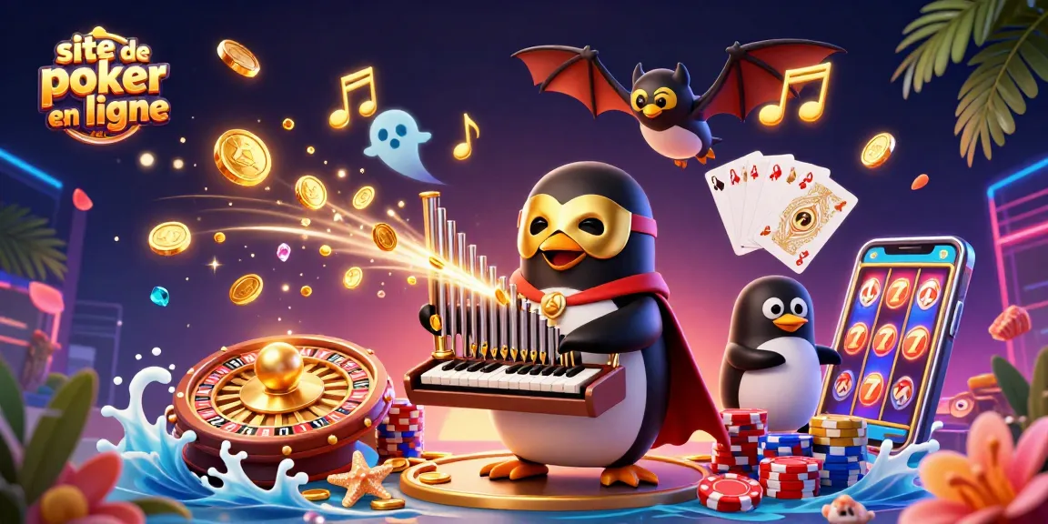 Jouer au site de poker en ligne avec un pingouin fantôme et des éléments animés au casino.