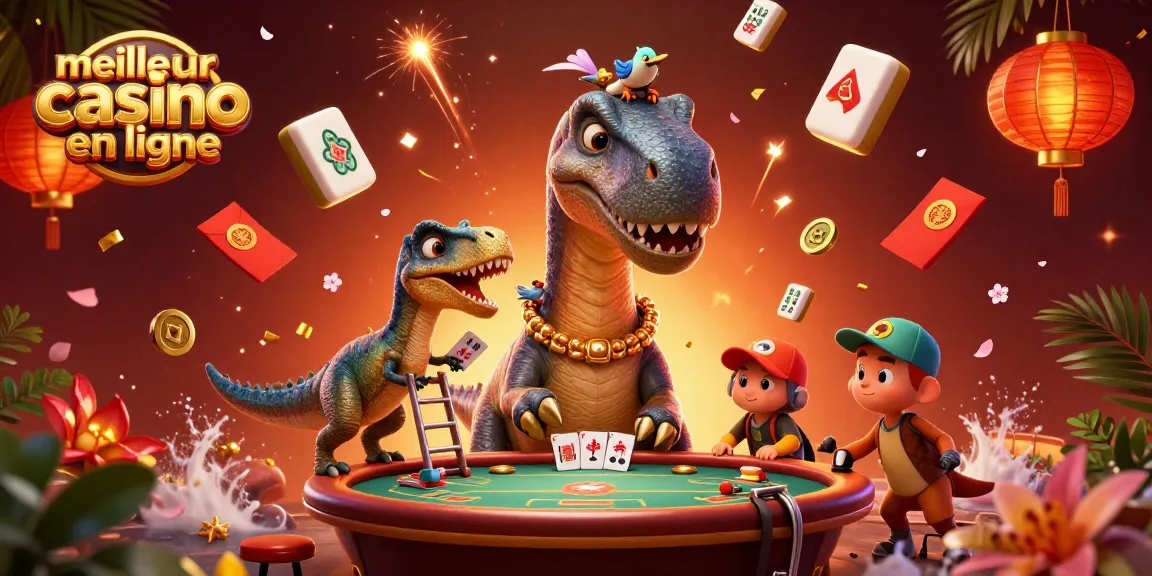 Plongez dans le meilleur casino en ligne avec un brontosaurus vivant au-dessus de la table de poker.