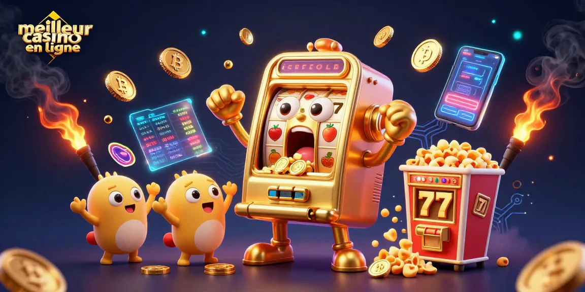 Découvrez le meilleur casino en ligne avec une machine à sous joyeuse gagnant le jackpot et des pièces brillantes.