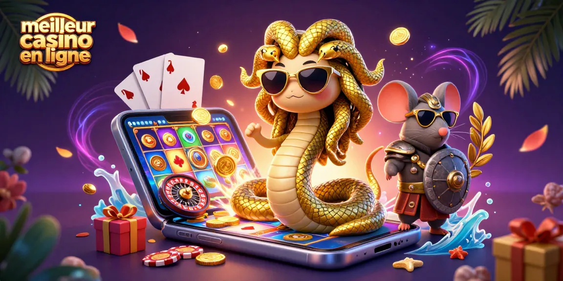 Jouer aux jeux des meilleur casino en ligne avec Medusa et un guerrier souris dans une scène festive.