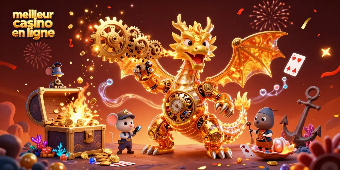 Visualisez le meilleur casino en ligne avec des dragons mécaniques et des trésors très colorés.