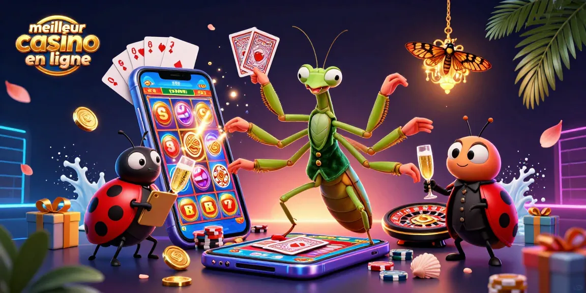 Visualisez le meilleur casino en ligne avec des acteurs de jeu captivants et des éléments de casino dans une scène vibrante.