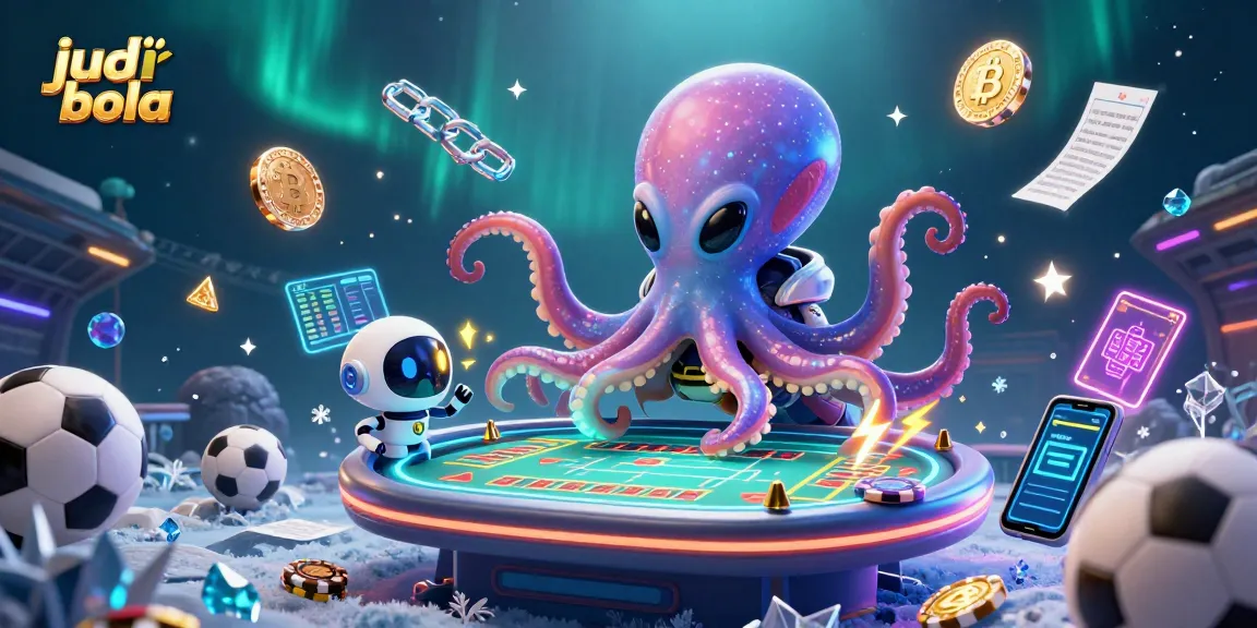 Engage with judi bola betting through an exciting alien octopus scene filled with vibrant gaming elements.
