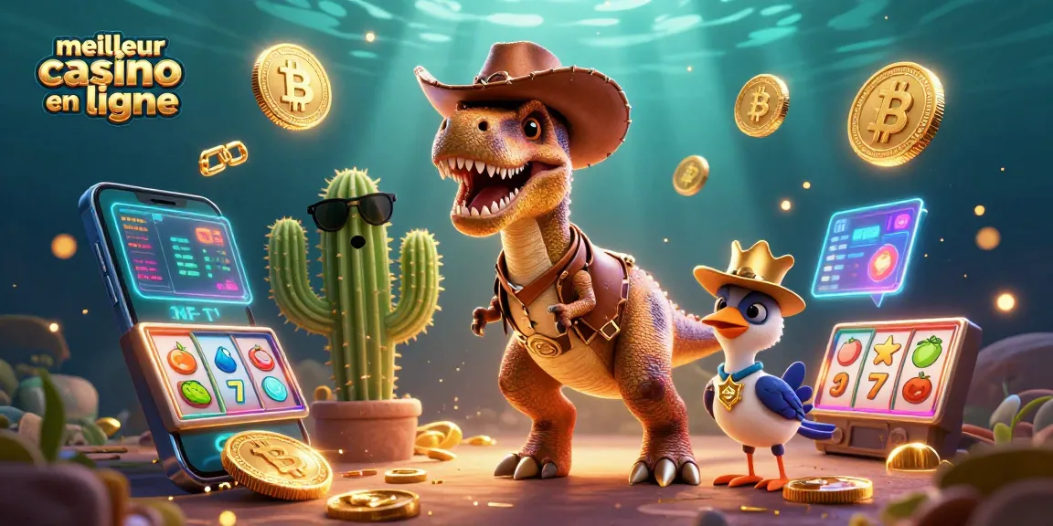 Visualisez le meilleur casino en ligne avec un dinosaure en cowboy, des crypto-monnaies et des machines à sous.