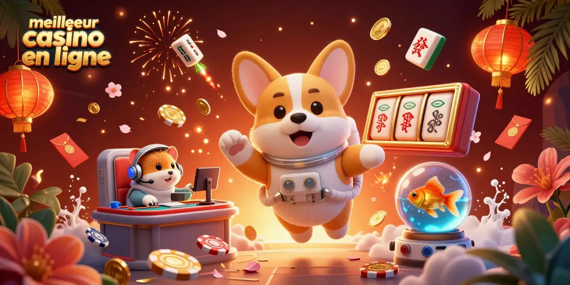 Visualisez le meilleur casino en ligne avec une illustration animée de personnages de casino dans l'espace.