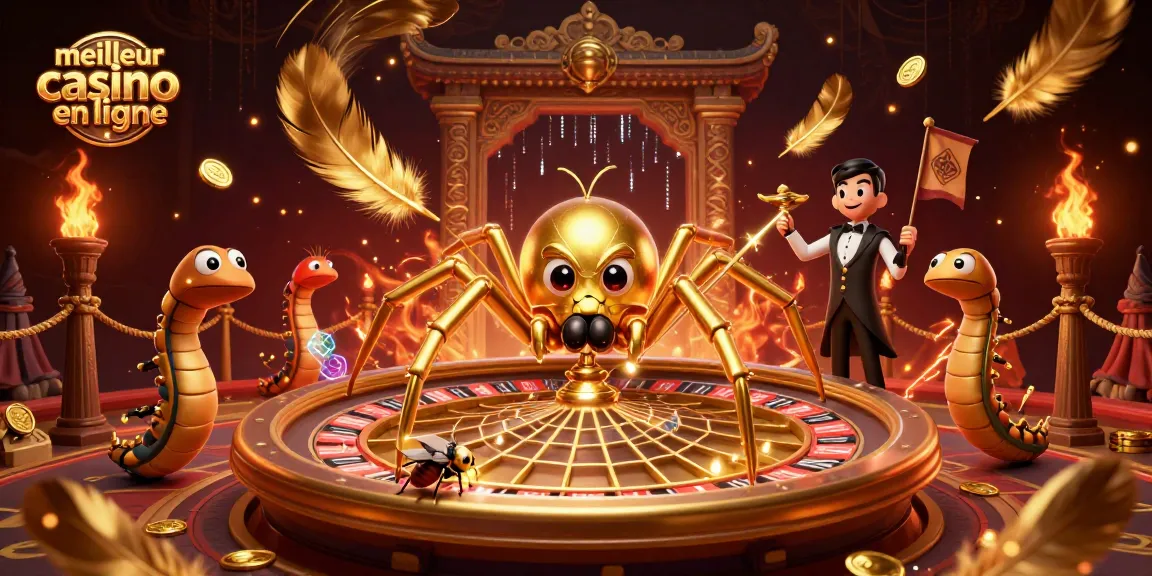 Parier au meilleur casino en ligne avec une araignée dorée et un croupier centipède dans une scène animée.