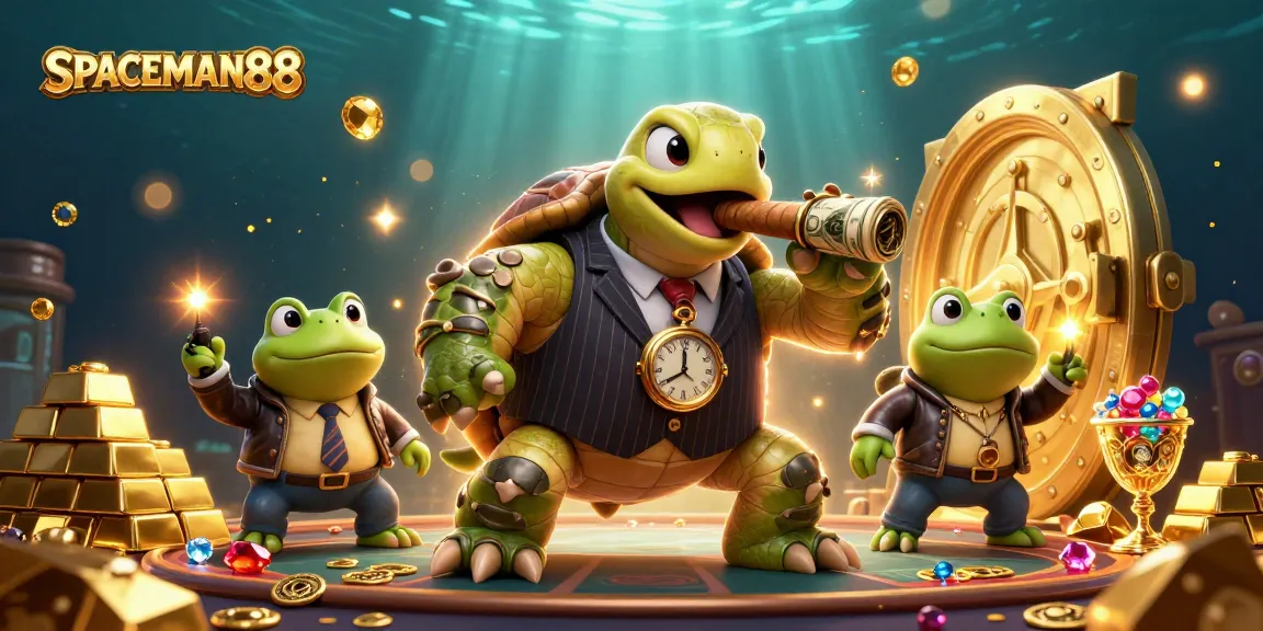 Join the fun at SPACEMAN88 with a massive turtle mobster and frog enforcers among treasures!