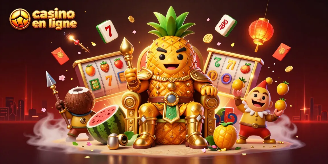 Jouez au casino en ligne avec des personnages amusants et des éléments dynamiques dans une scène festive.