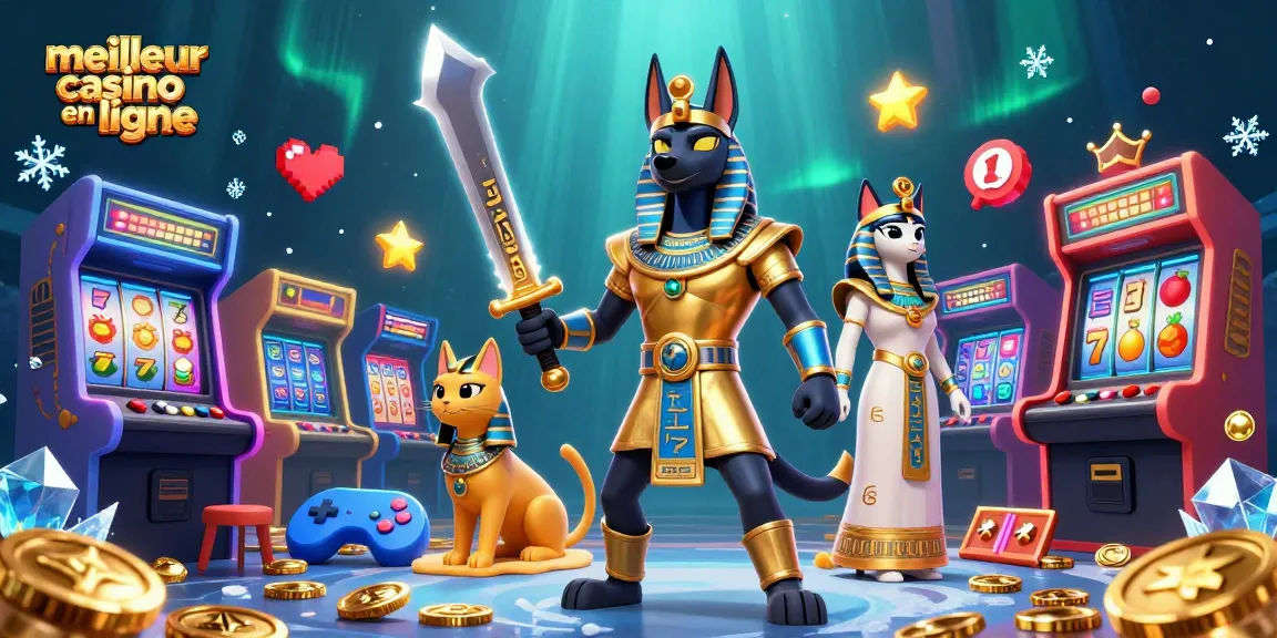 Découvrez le meilleur casino en ligne avec Anubis et Bastet entourés de jeux et symboles